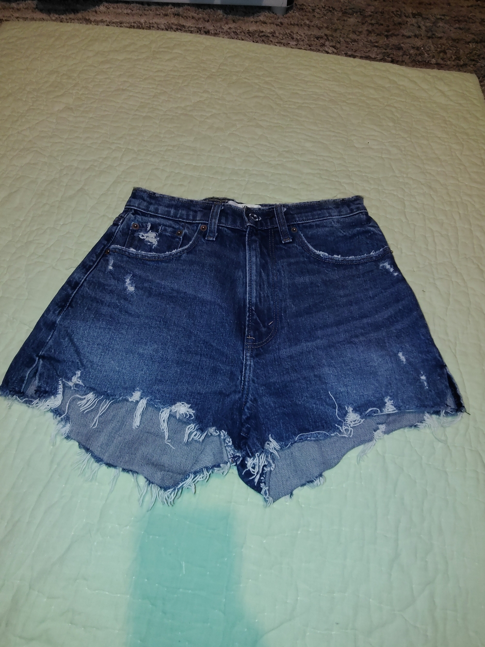 Abercrombie & Fitch Dark Blue High-Waist Distressed Denim Shorts